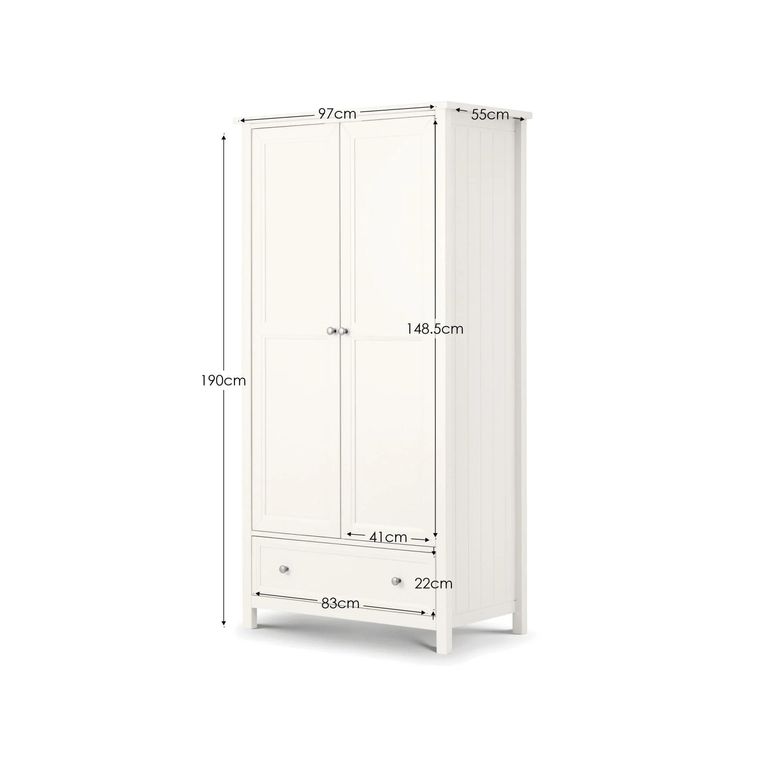 Maine Double Wardrobe - 2 Door - 1 Drawer - White