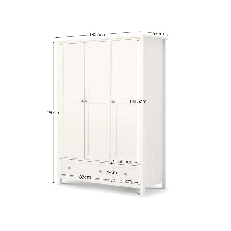Maine Wardrobe - 3 Door - 2 Drawer - White