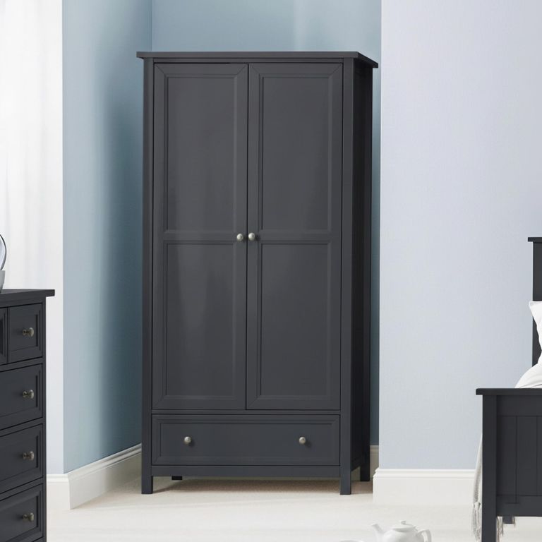 Maine Double Wardrobe - 2 Door - 1 Drawer - Black