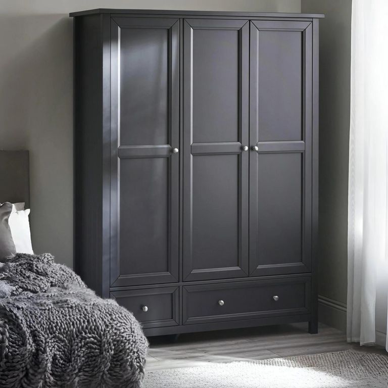 Maine Wardrobe - 3 Door - 2 Drawer - Black