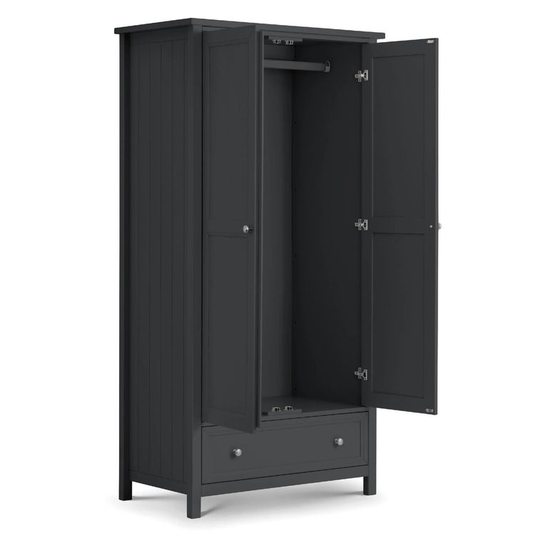 Maine Double Wardrobe - 2 Door - 1 Drawer - Black