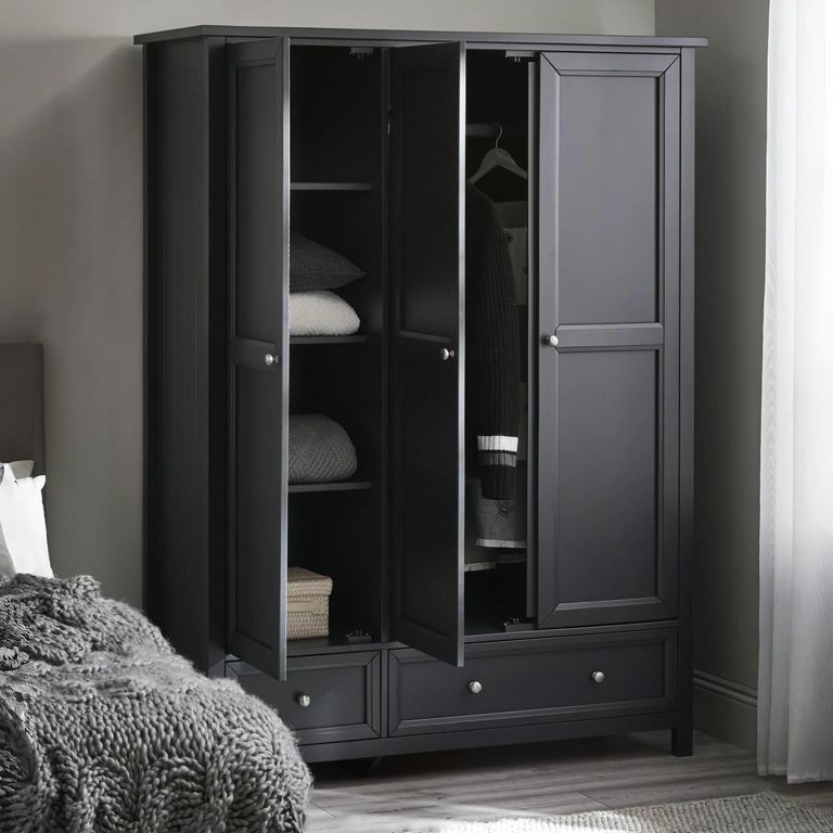 Maine Wardrobe - 3 Door - 2 Drawer - Black