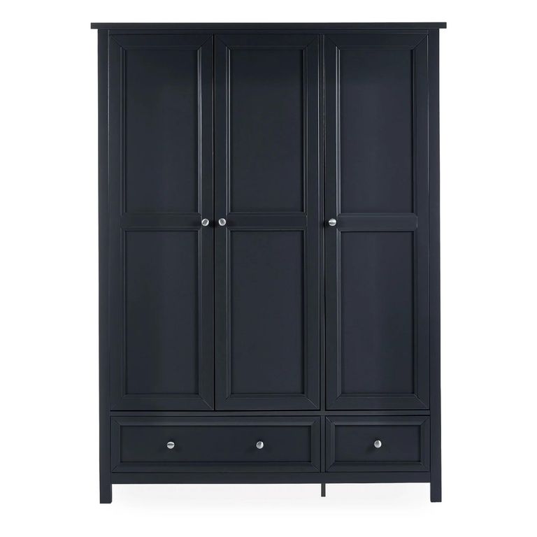Maine Wardrobe - 3 Door - 2 Drawer - Black