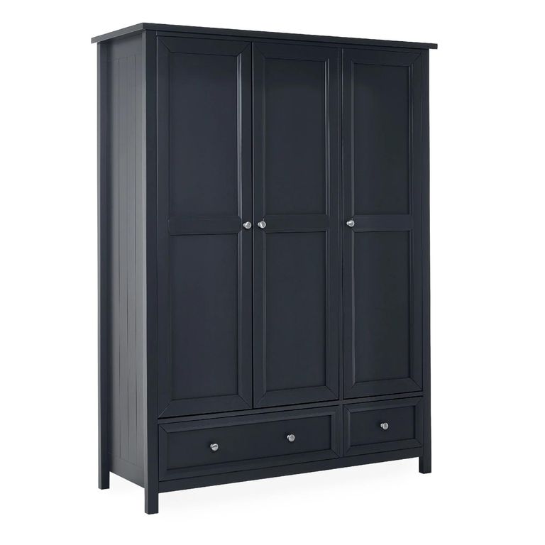 Maine Wardrobe - 3 Door - 2 Drawer - Black