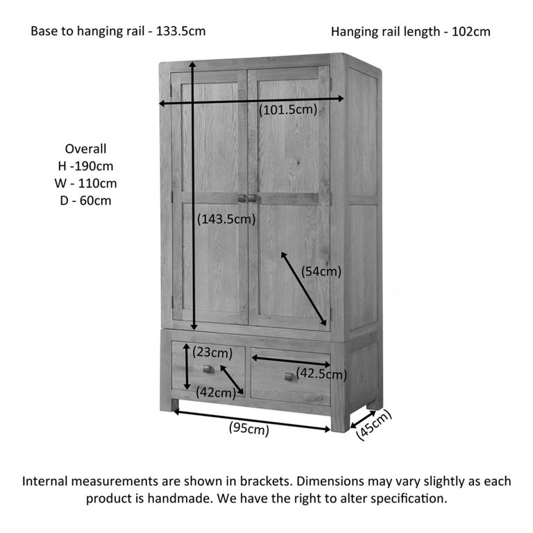 Curve Wardrobe - 2 Door - 2 Drawer - Oak