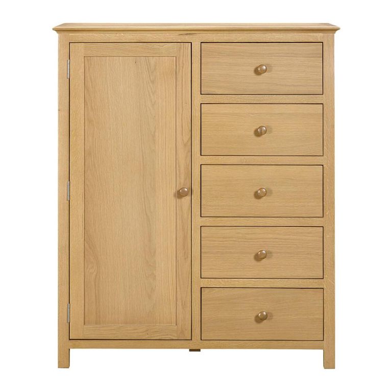 Arlington Short Wardrobe - 1 Door 5 Drawer - Oak
