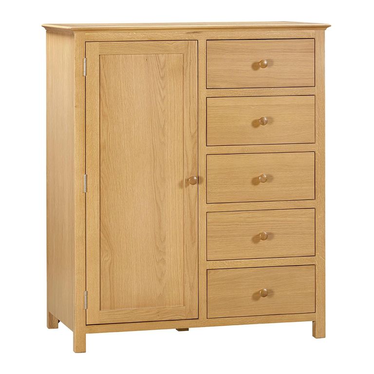 Arlington Short Wardrobe - 1 Door 5 Drawer - Oak