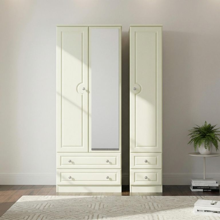 Pembroke Cream 3 Door Tall Combi Wardrobe - 1 Mirror