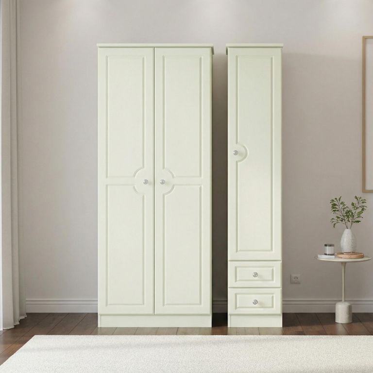 Pembroke Cream 3 Door Tall Triple Wardrobe - RHF 2 Drawers