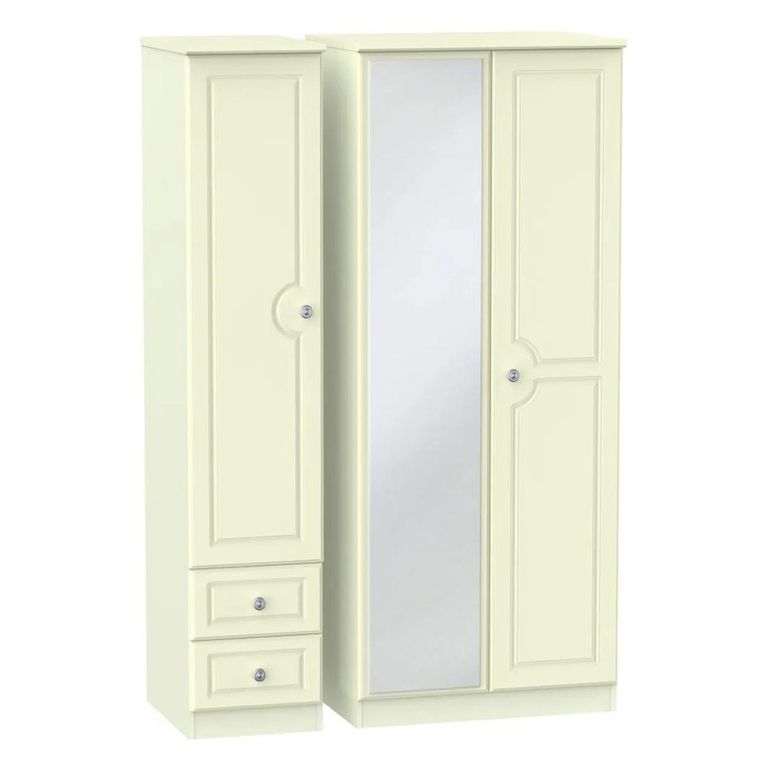 Pembroke Cream 3 Door Combi Wardrobe - 1 Mirror and RHF 2 Drawers