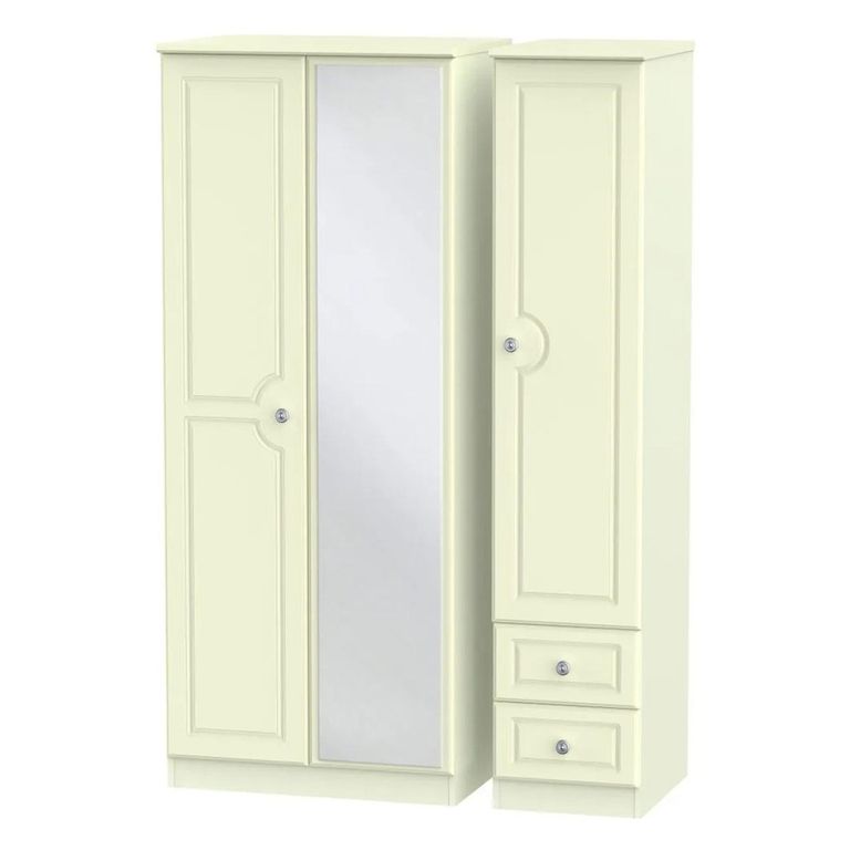 Pembroke Cream 3 Door Combi Wardrobe - 1 Mirror and RHF 2 Drawers