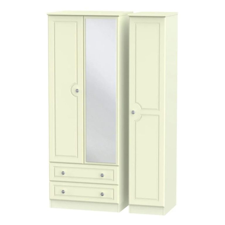Pembroke Cream 3 Door Tall Combi Wardrobe - 1 Mirror and LHF 2 Drawers