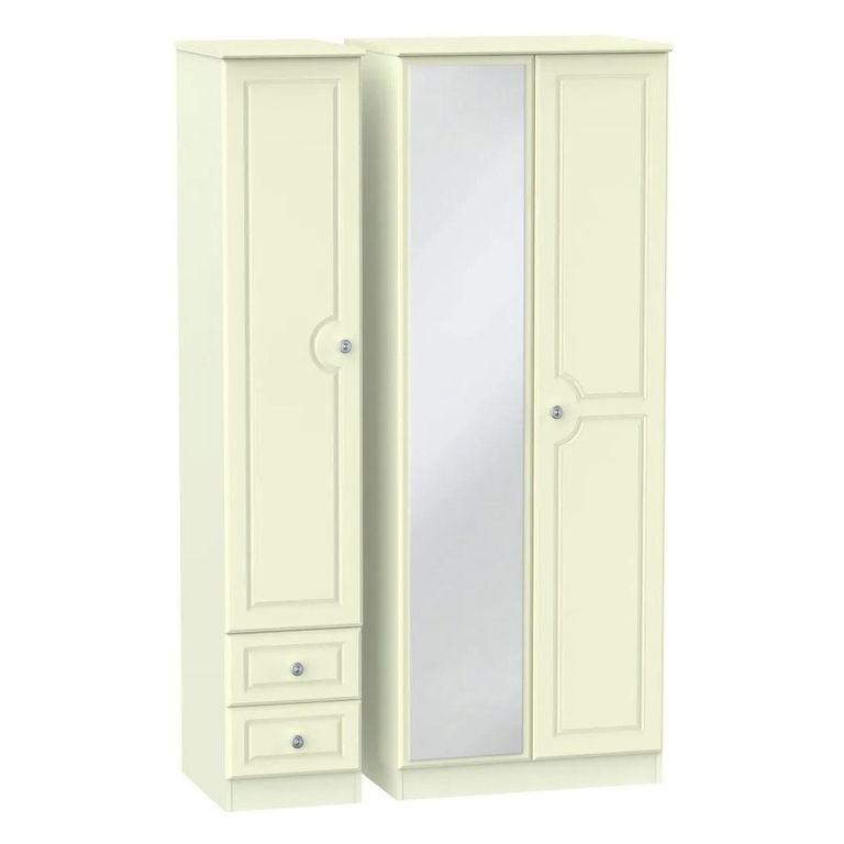 Pembroke Cream 3 Door Tall Combi Wardrobe - 1 Mirror and RHF 2 Drawers