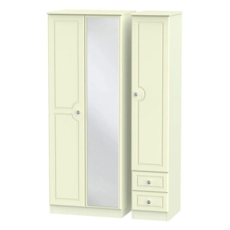 Pembroke Cream 3 Door Tall Combi Wardrobe - 1 Mirror and RHF 2 Drawers