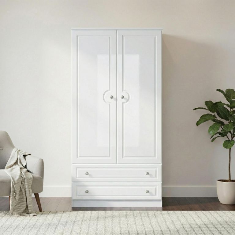 Pembroke White Gloss 2 Door 2 Drawer Double Wardrobe - H 182.4cm