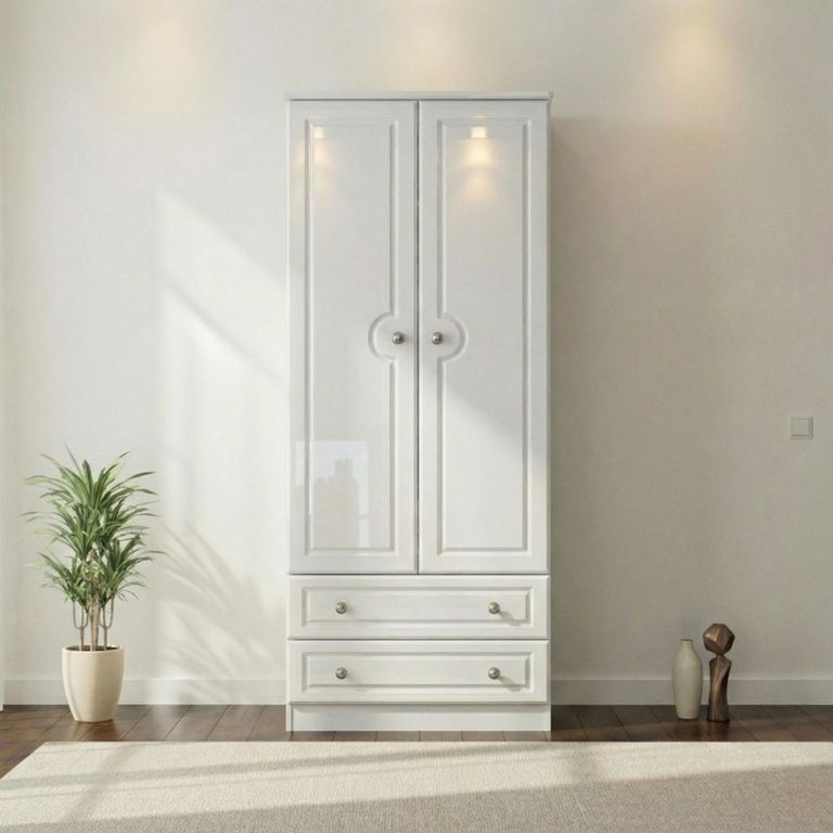 Pembroke White Gloss 2 Door 2 Drawer Double Wardrobe