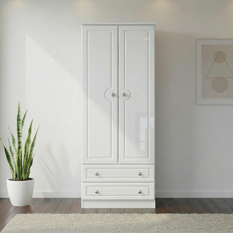 Pembroke White Gloss 2 Door 2 Drawer Tall Wardrobe