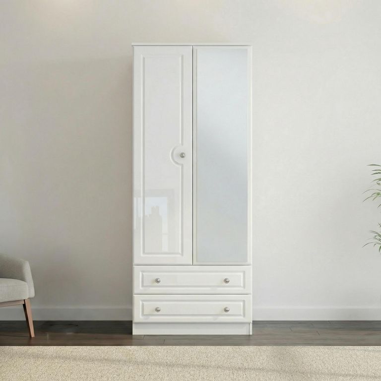 Pembroke White Gloss 2 Door Combi Wardrobe - 1 Mirror