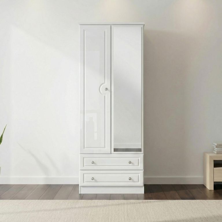Pembroke White Gloss 2 Door Tall Combi Wardrobe - 1 Mirror