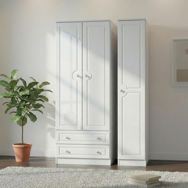 Pembroke White Gloss 3 Door Tall Triple Wardrobe - LHF 2 Drawers