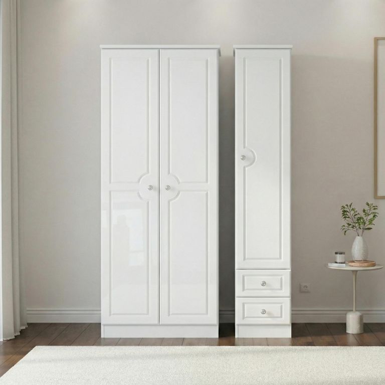 Pembroke White Gloss 3 Door Tall Triple Wardrobe - RHF 2 Drawers