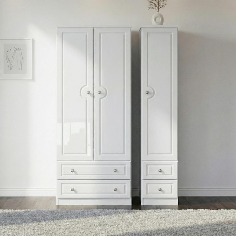 Pembroke White Gloss 3 Door Triple Wardrobe - 4 Drawers