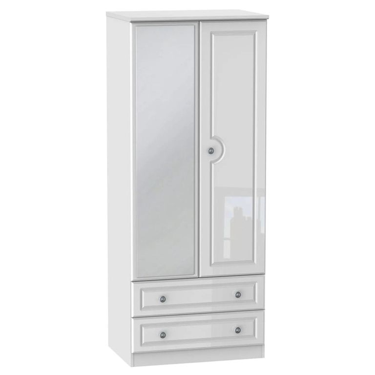 Pembroke White Gloss 2 Door Combi Wardrobe - 1 Mirror
