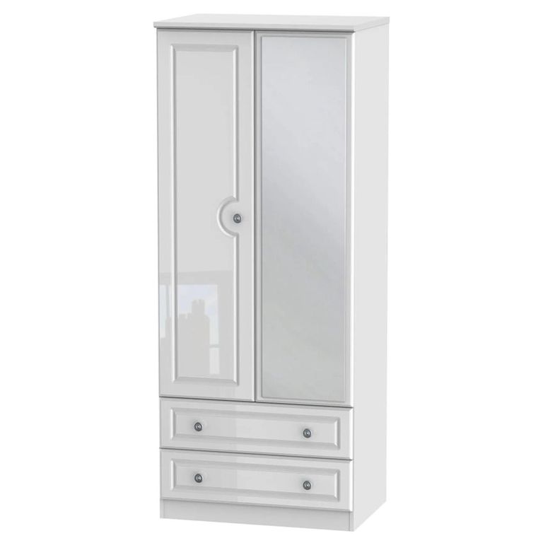 Pembroke White Gloss 2 Door Combi Wardrobe - 1 Mirror