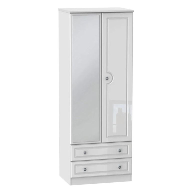 Pembroke White Gloss 2 Door Tall Combi Wardrobe - 1 Mirror