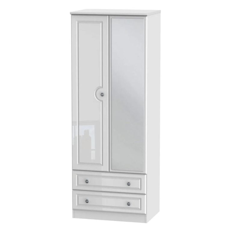 Pembroke White Gloss 2 Door Tall Combi Wardrobe - 1 Mirror
