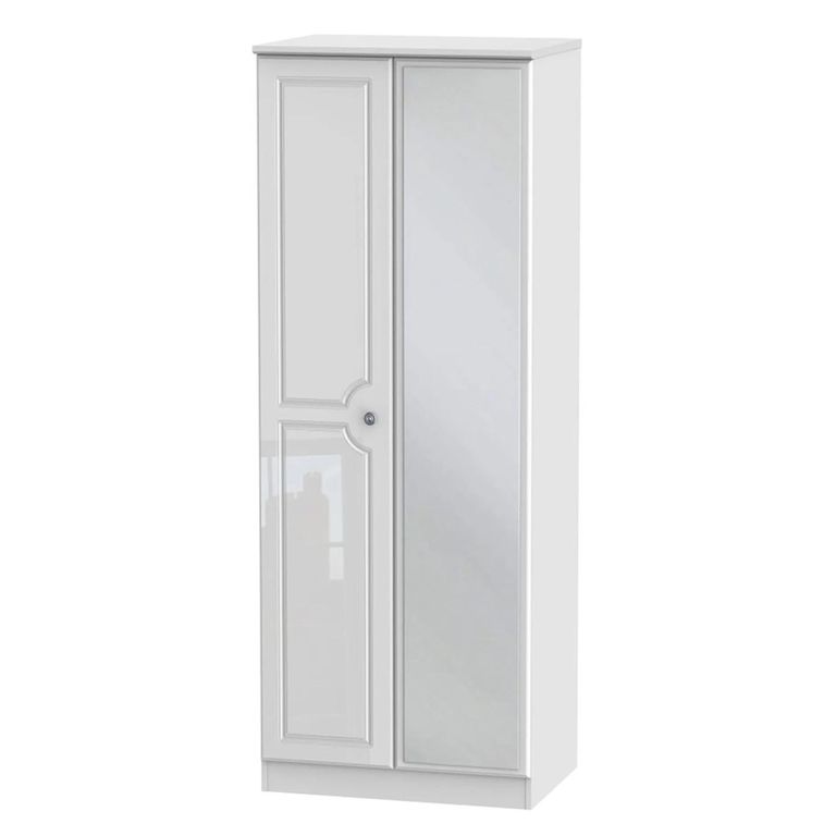 Pembroke White Gloss 2 Door Tall Wardrobe - 1 Mirror