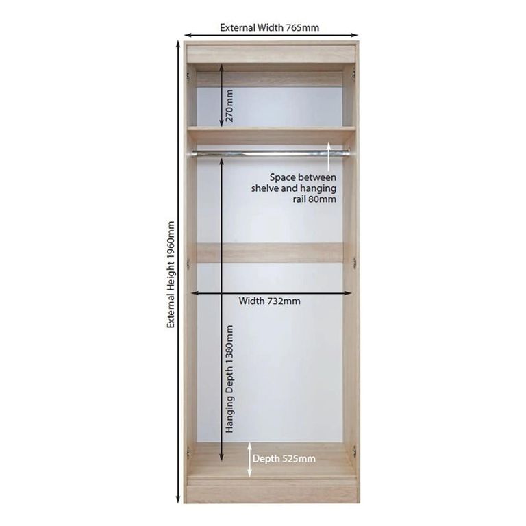 Pembroke White Gloss 2 Door Tall Wardrobe - 1 Mirror