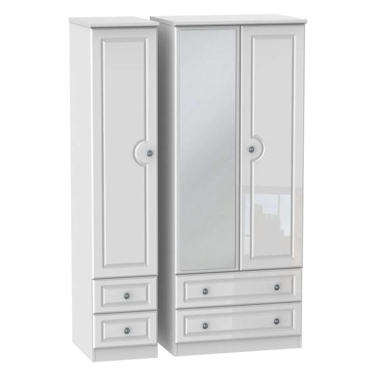 Pembroke White Gloss 3 Door Combi Wardrobe - 1 Mirror