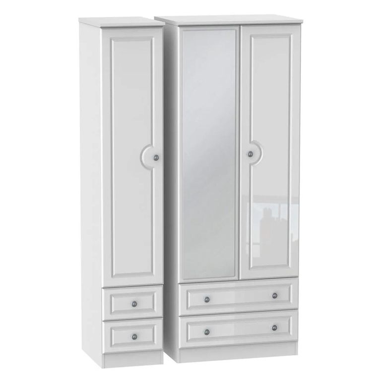 Pembroke White Gloss 3 Door Tall Combi Wardrobe - 1 Mirror