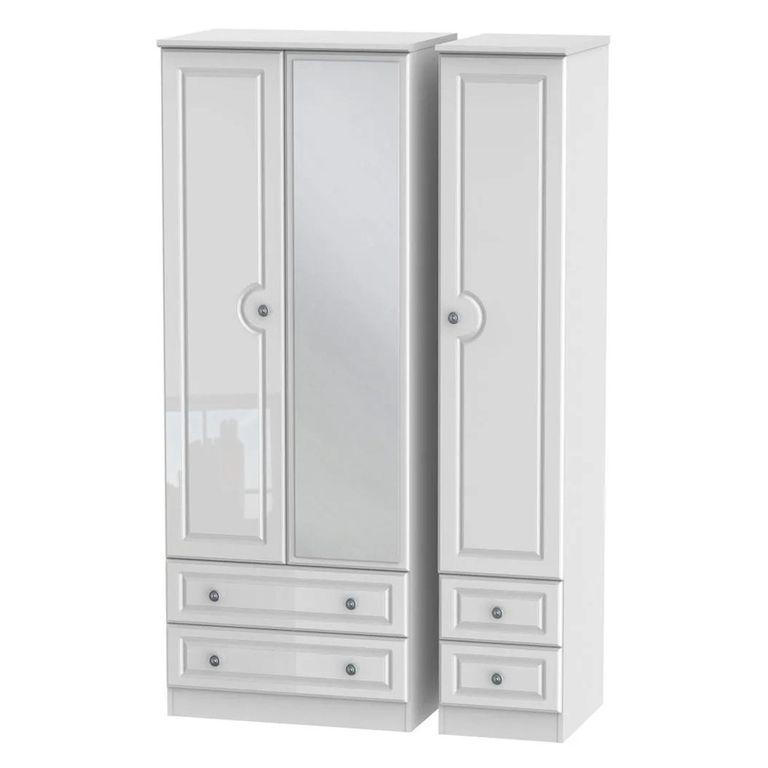 Pembroke White Gloss 3 Door Tall Combi Wardrobe - 1 Mirror