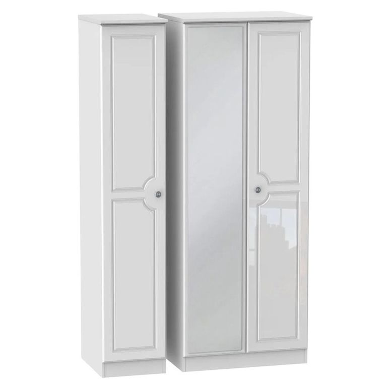 Pembroke White Gloss 3 Door Tall Triple Wardrobe - 1 Mirror