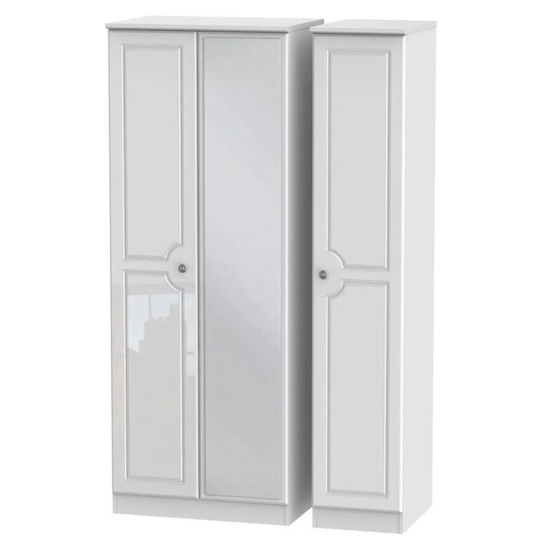Pembroke White Gloss 3 Door Tall Triple Wardrobe - 1 Mirror