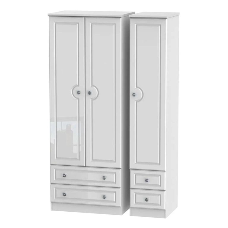 Pembroke White Gloss 3 Door Tall Triple Wardrobe - 4 Drawers