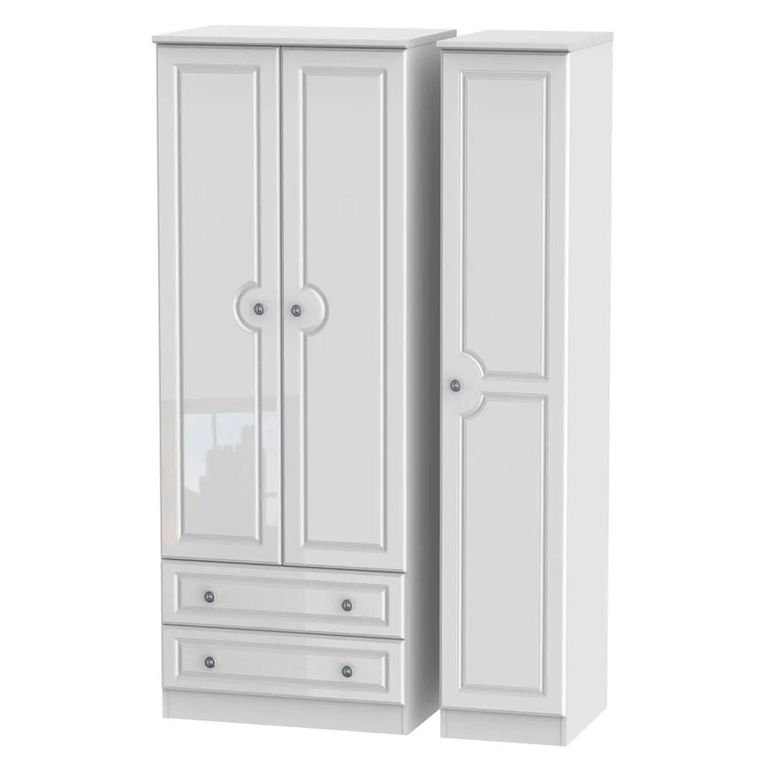 Pembroke White Gloss 3 Door Tall Triple Wardrobe - LHF 2 Drawers