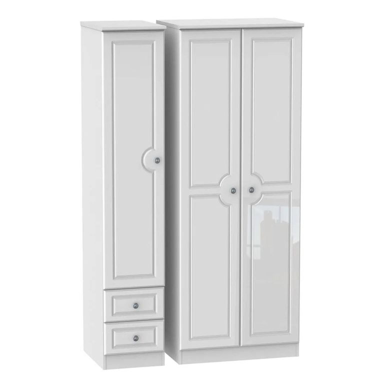 Pembroke White Gloss 3 Door Tall Triple Wardrobe - RHF 2 Drawers