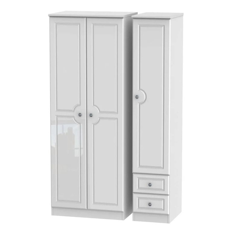 Pembroke White Gloss 3 Door Tall Triple Wardrobe - RHF 2 Drawers