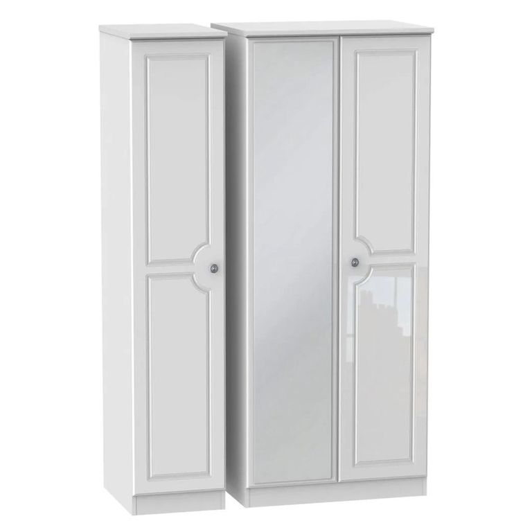 Pembroke White Gloss 3 Door Triple Wardrobe - 1 Mirror