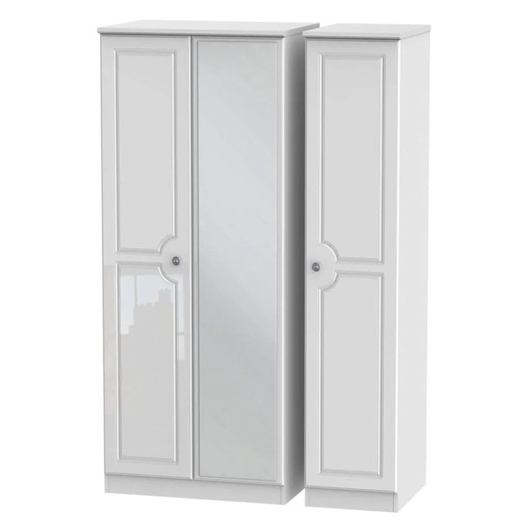 Pembroke White Gloss 3 Door Triple Wardrobe - 1 Mirror