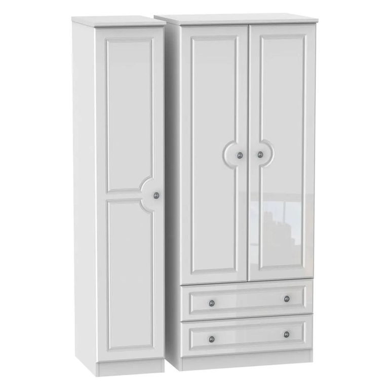 Pembroke White Gloss 3 Door Triple Wardrobe - LHF 2 Drawers
