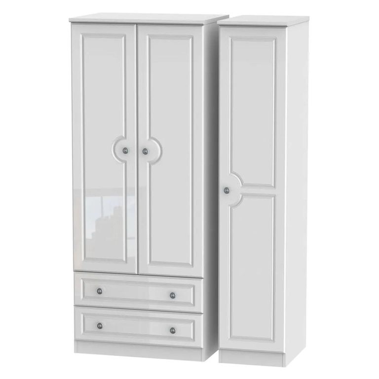 Pembroke White Gloss 3 Door Triple Wardrobe - LHF 2 Drawers