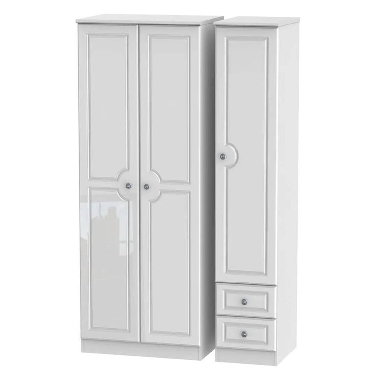 Pembroke White Gloss 3 Door Triple Wardrobe - RHF 2 Drawers