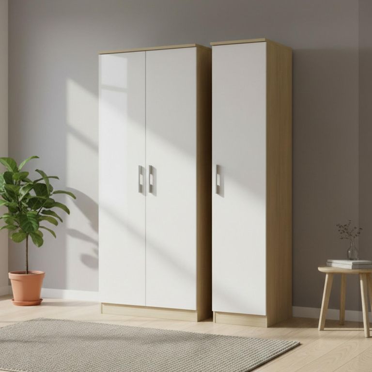 Knightsbridge White Gloss and Light Oak 3 Door Tall Triple Wardrobe