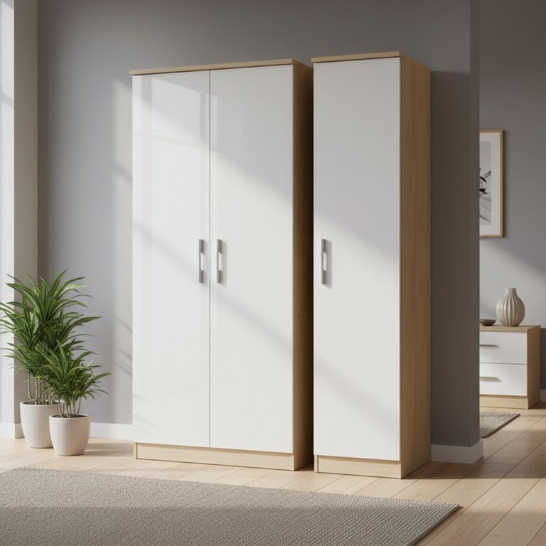 Knightsbridge White Gloss and Light Oak 3 Door Triple Wardrobe