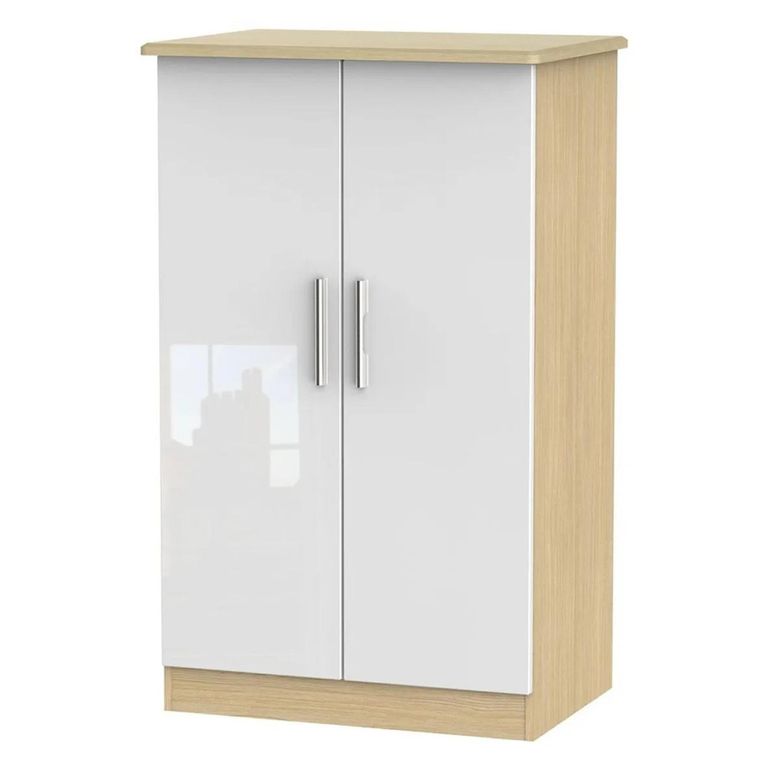 Knightsbridge White Gloss and Light Oak Midi Wardrobe