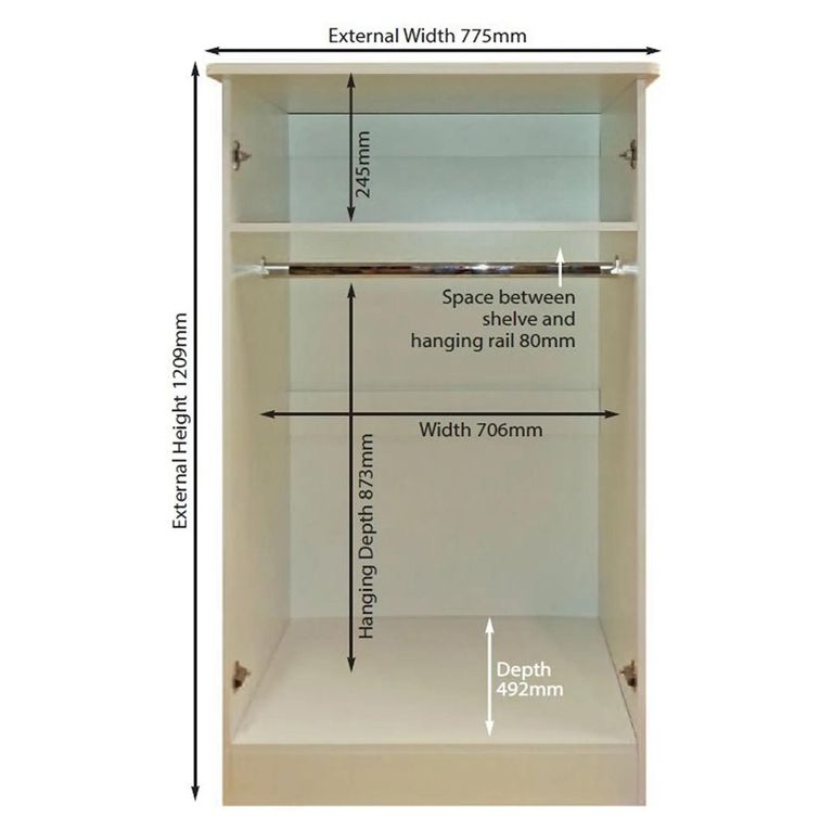 Knightsbridge White Gloss and Light Oak Midi Wardrobe